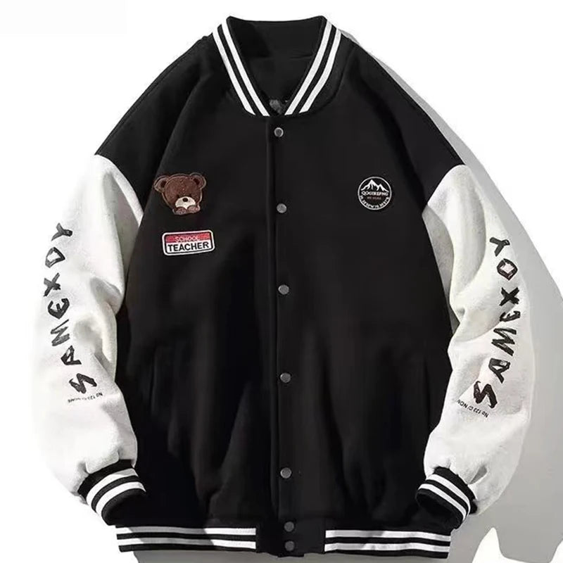 Flocking Letter Smiling Face Baseball Jacket Coat Men's Hip-Hop Streetwear Y2k Autumn American Loose Outerwear Bomber Jacket