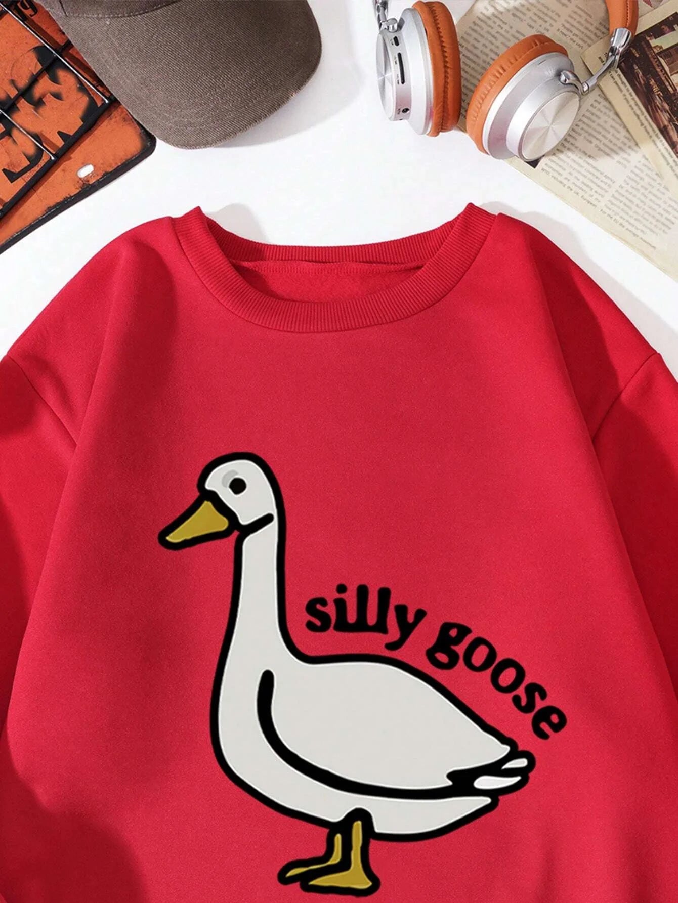 Autumn Casual Men Hoodies Cartoon Duck Letter Silly Goose Print Sweatshirt Street Style Fleece Pullover Crewneck Loose Clothes